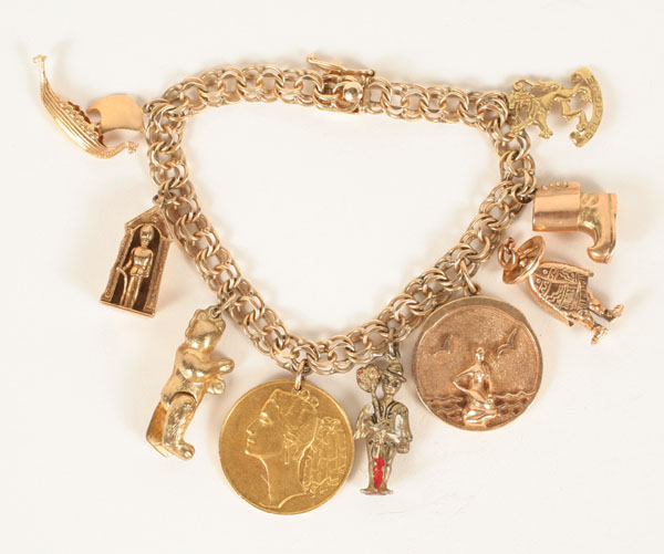 Appraisal: Gold K charm bracelet with all gold European theme and