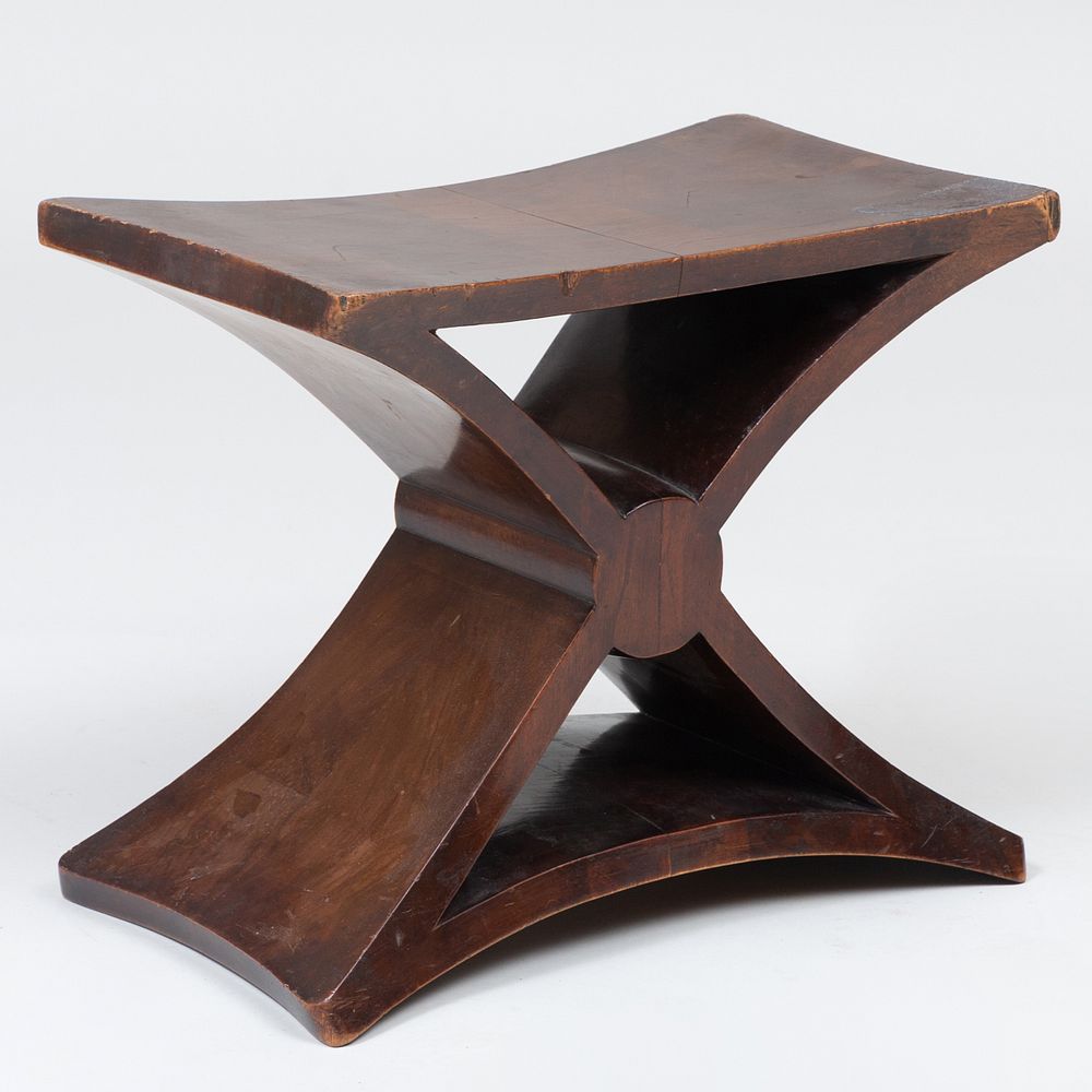 Appraisal: Contemporary Walnut 'X' Frame Stool x x in Condition Minor