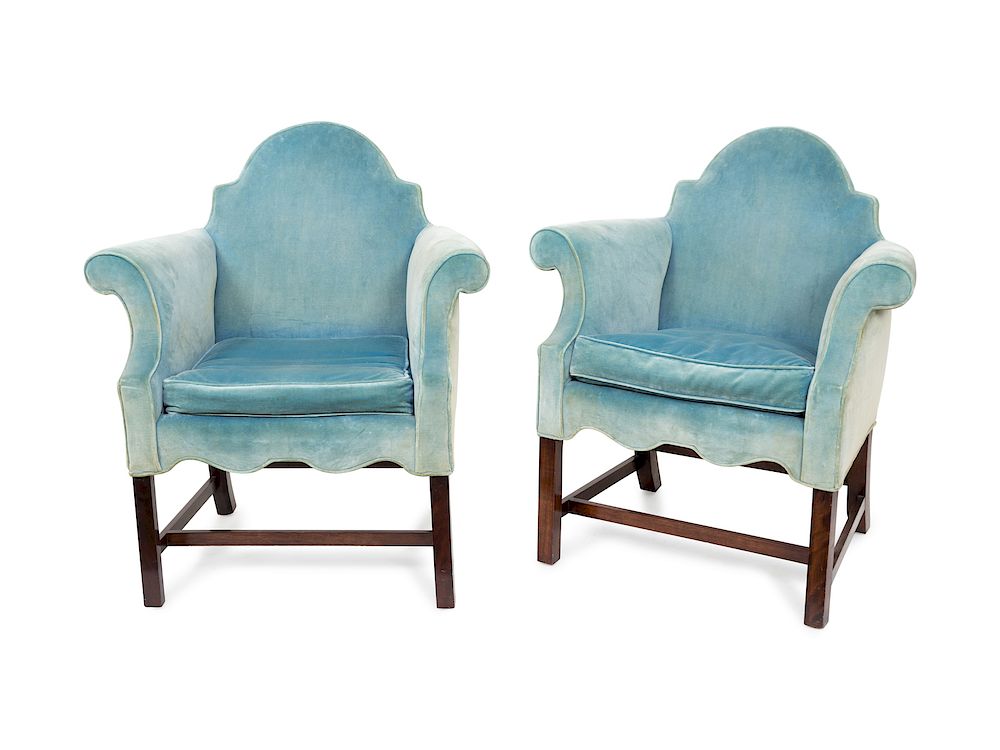 Appraisal: A Pair of Velvet Upholstered Club Chairs Height x width