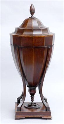 Appraisal: GEORGE III-STYLE INLAID MAHOGANY JARDINIERE AND COVER IN THE FORM