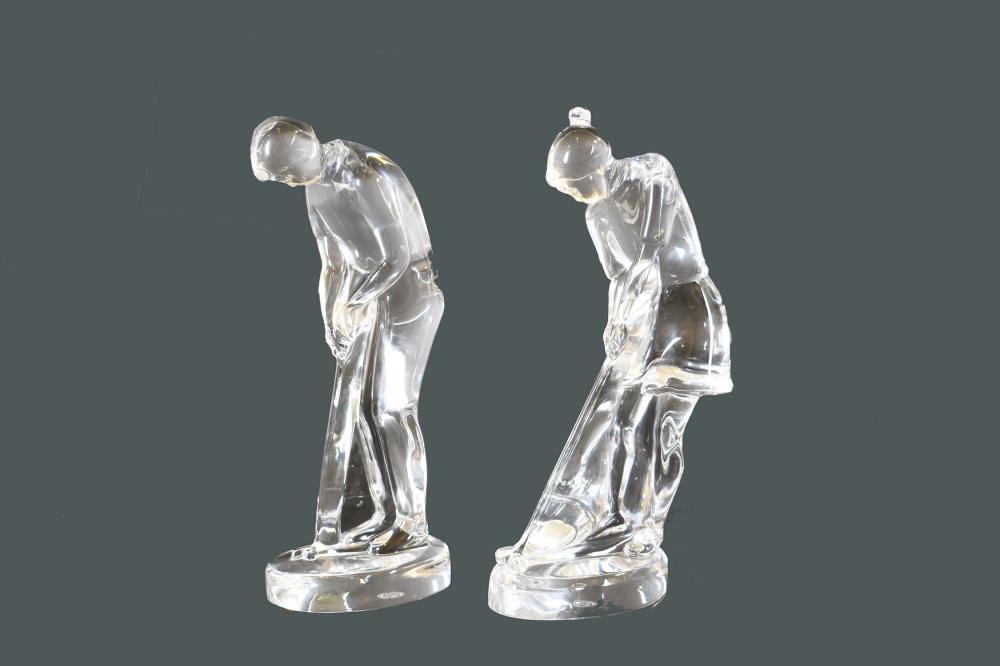 Appraisal: PAIR OF BACCARAT COLORLESS GLASS MALE FEMALE GOLFERSThe underside of