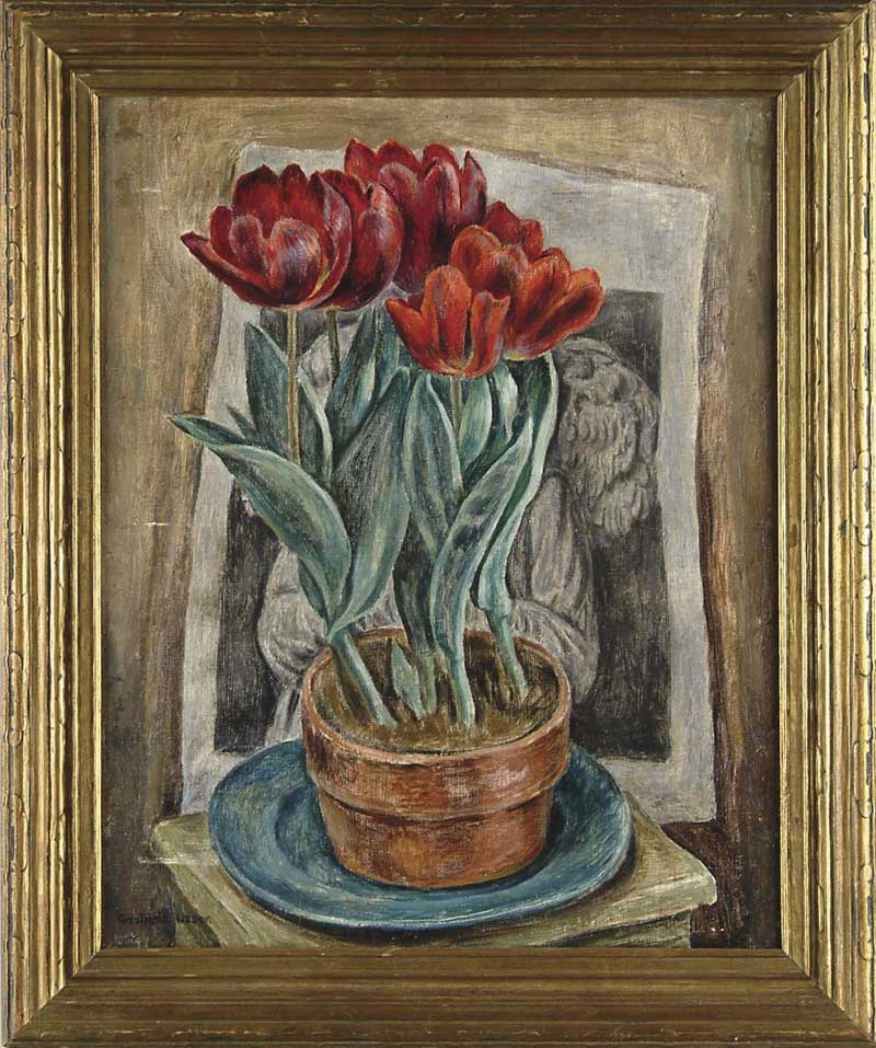 Appraisal: GERTRUDE NASON - FLOWER POT OF RED TULIPS Oil on