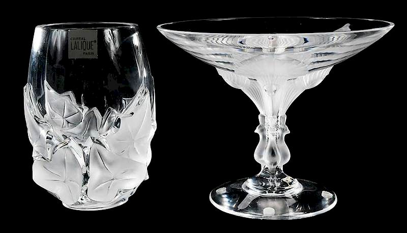 Appraisal: Lalique Virginia Peacock Compote Hedera Vase both engraved Lalique France