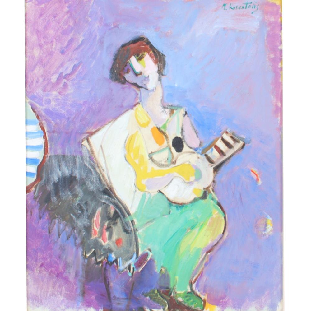 Appraisal: MOSHE ROSENTHALIS ISRAEL - SEATED WOMAN WITH GUITAR OIL ON