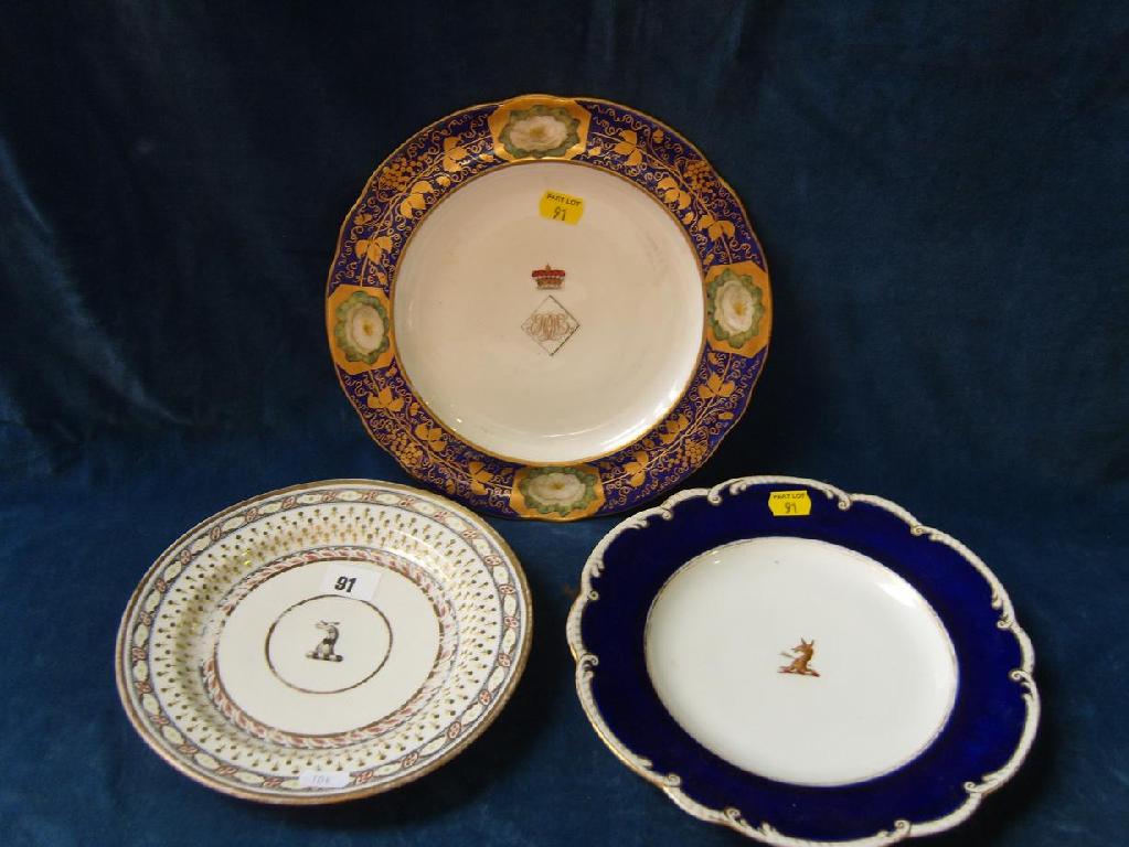 Appraisal: A group of three early th century crested plates including