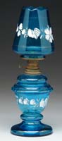 Appraisal: SCARCE BLUE MINI LAMP S - Blue glass with white