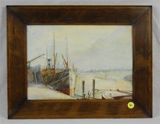 Appraisal: CONTINENTAL SCHOOL th th century HARBOR VIEW FROM DOCK watercolor