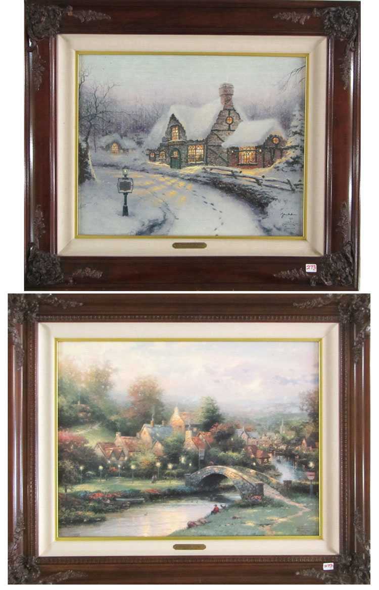 Appraisal: THOMAS KINKADE TWO EMBELLISHED OFFSET LITHOGRAPHS ON CANVAS United States