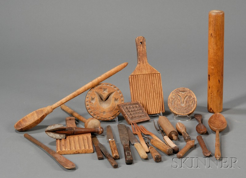 Appraisal: Twenty-six Assorted Mostly Wooden Kitchen Utensils late th early th