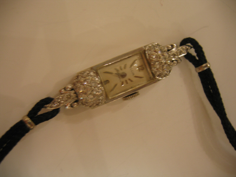 Appraisal: DIAMOND ELGIN k white gold lady's watch with rectangular case