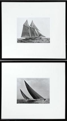 Appraisal: American School Schooner and Sailboats Black and white photographs matted