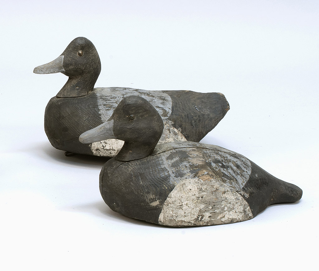 Appraisal: TWO OVERSIZE BLUEBILL DRAKE DECOYS Circa Found on Martha's Vineyard