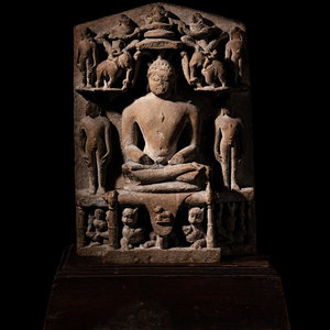 Appraisal: An Indian Red Sandstone Stele of Jainism Mah v ra