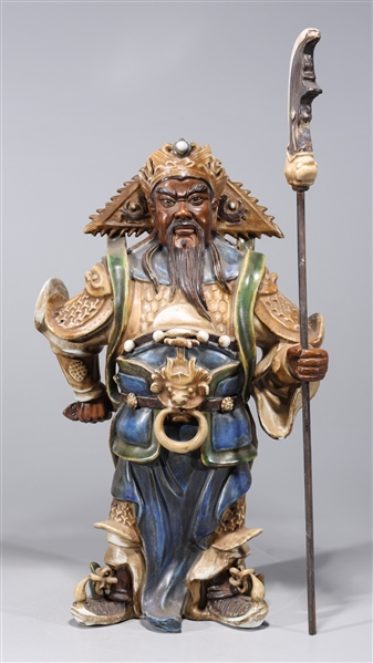 Appraisal: Chinese porcelain deity statue with staff some wear and soiling