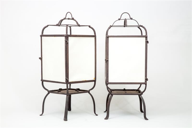 Appraisal: Pair of Lanterns Wrought-iron paper panels x x in Property