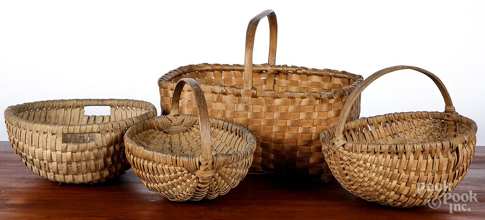 Appraisal: Four split oak baskets Four split oak baskets largest -