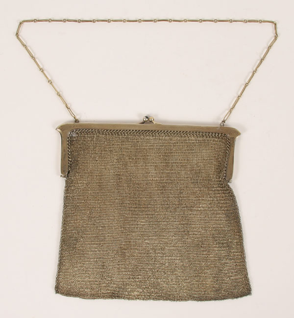 Appraisal: Sterling Deco mesh purse gold wash decorated clasp engraved frame