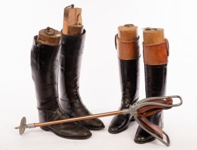 Appraisal: Two pairs of leather riding boots one with wooden trees