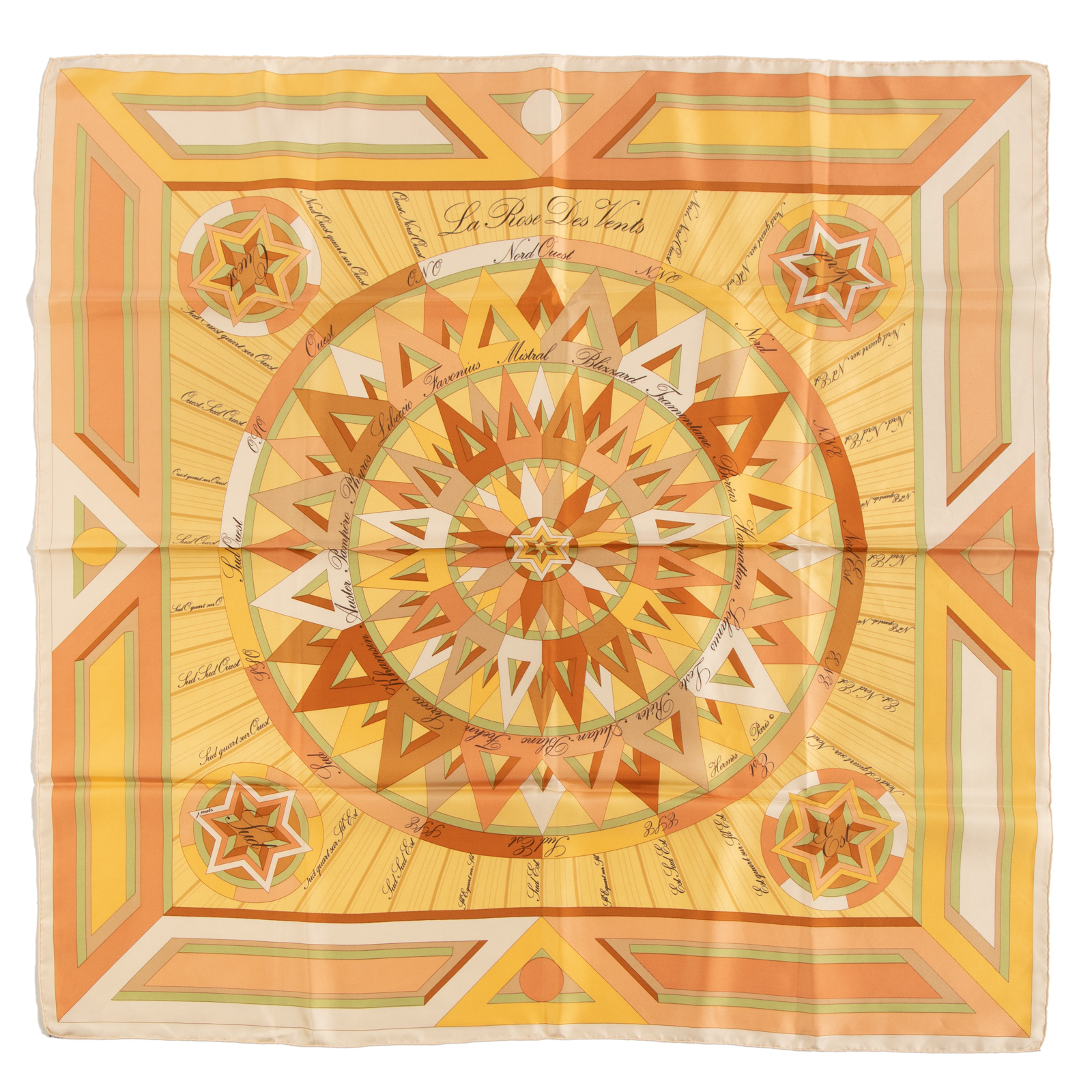 Appraisal: AN HERMES LA ROSE DES VENTS SCARF A yellow and