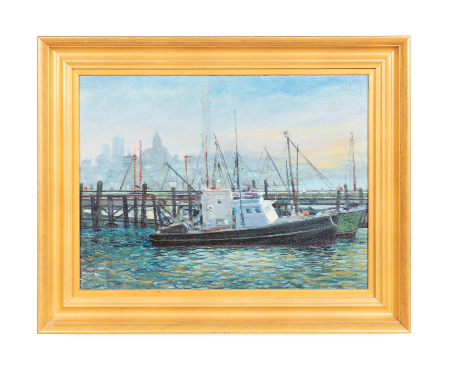 Appraisal: FRANK MILBY DOCKED SHIP OIL ON CANVAS Frank Milby American