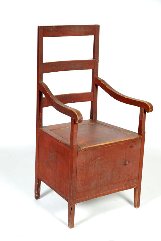 Appraisal: HIGH STYLE COUNTRY COMMODE CHAIR American th century hardwood and