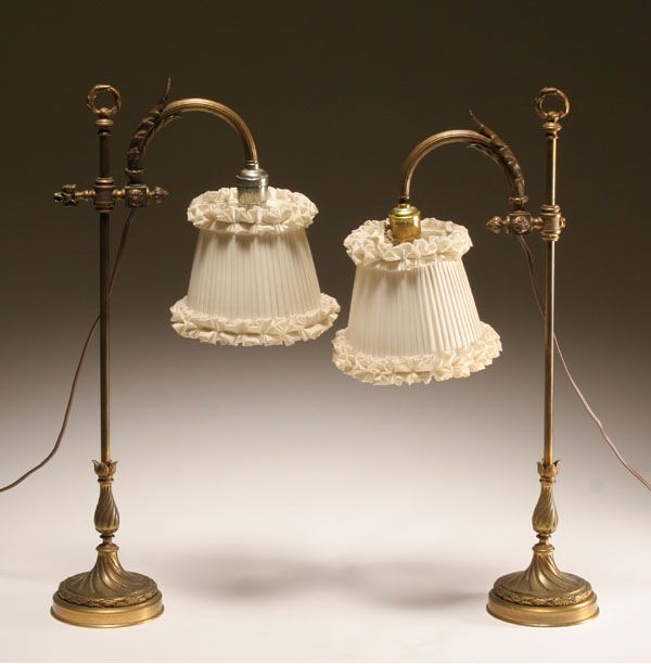 Appraisal: Pair gilt metal boudoir lamps arched arms with ruffled shades