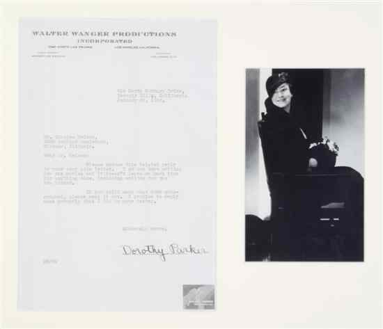 Appraisal: PARKER DOROTHY Typed letter signed ''Dorothy Parker'' one page on