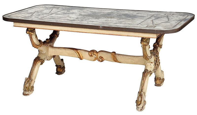 Appraisal: Italian Carved Painted and Mirror Top Table th century smoked