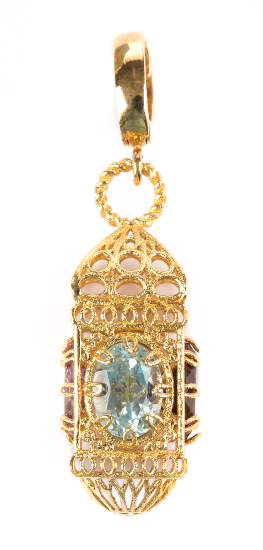 Appraisal: A Lady's Multi-Gemstone Lantern Necklace Slide with an oval-cut amethyst