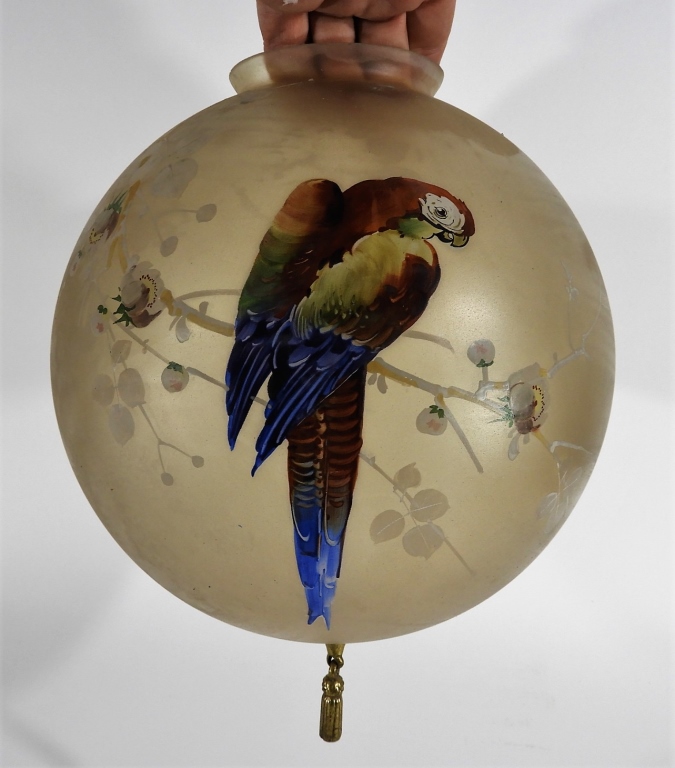 Appraisal: AMERICAN ART NOUVEAU PAINTED PARROT GLOBE LIGHT United States Early