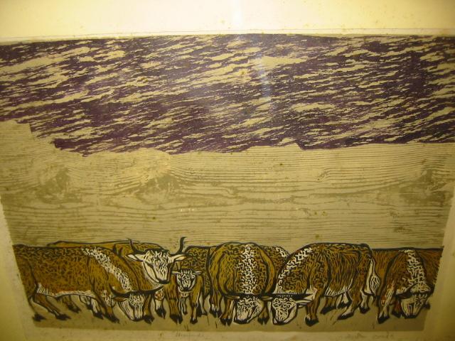 Appraisal: HEATHER WOOD th th Century Herefords limited edition linocut signed