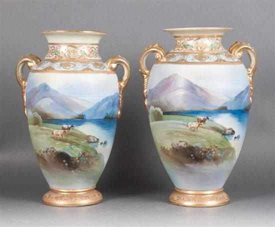 Appraisal: Pair of Nippon paint decorated and parcel-gilt porcelain vases early