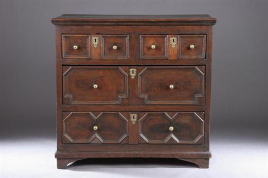 Appraisal: CONTINENTAL JACOBEAN PANELLED CHEST OF DRAWERS Early th century Three-drawered