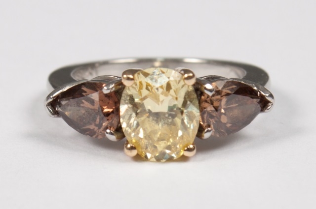 Appraisal: ct fancy yellow diamond ring cut-cornered rectangular modified brilliant cut