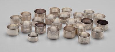 Appraisal: English silver napkin rings engraved or hammered decoration marks for