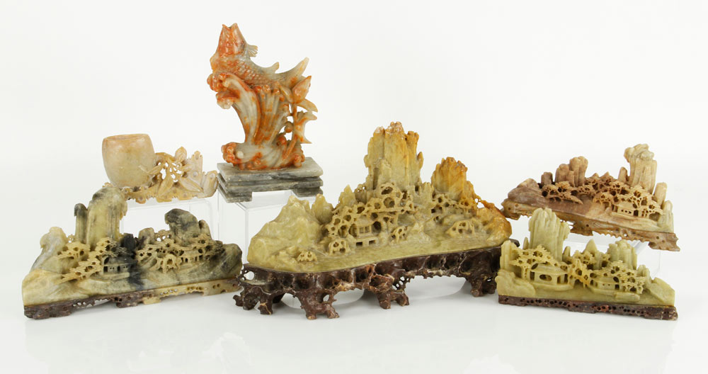 Appraisal: - Chinese Carved Mountain Landscapes Chinese carved mountain landscapes soap