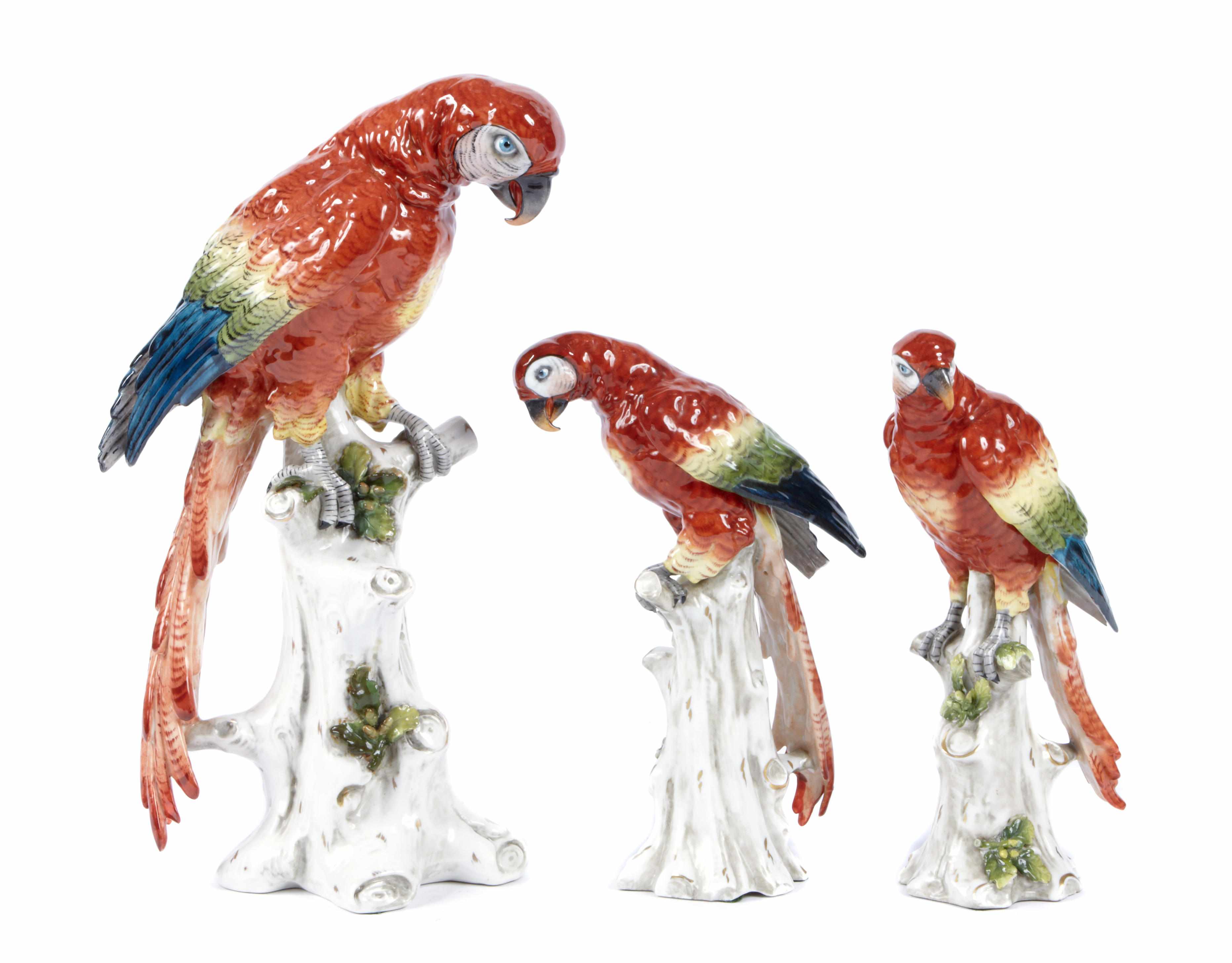 Appraisal: A group of three Sitzendorf porcelain parrots height of tallest