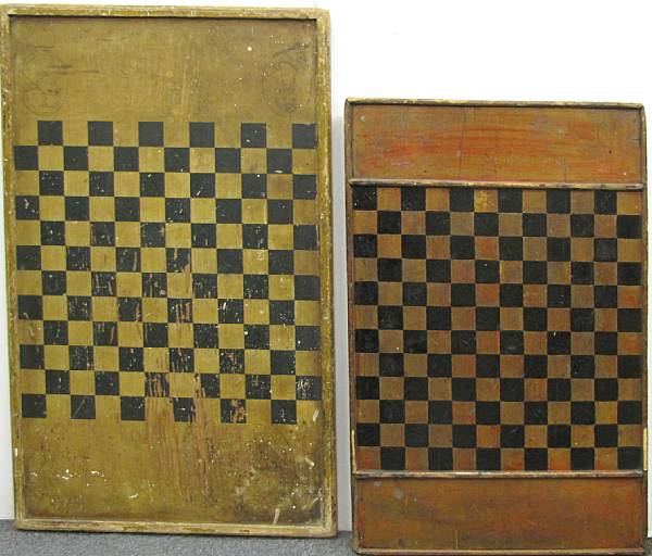 Appraisal: Two painted wood checkerboards th century The first two-sided board