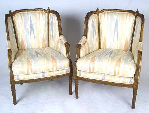 Appraisal: PAIR FRENCH LOUIS XVI STYLE BERGERE CHAIRS Late th -early