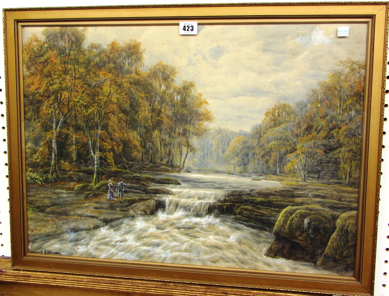 Appraisal: Circle of Edmund George Warren Figures by a waterfall in