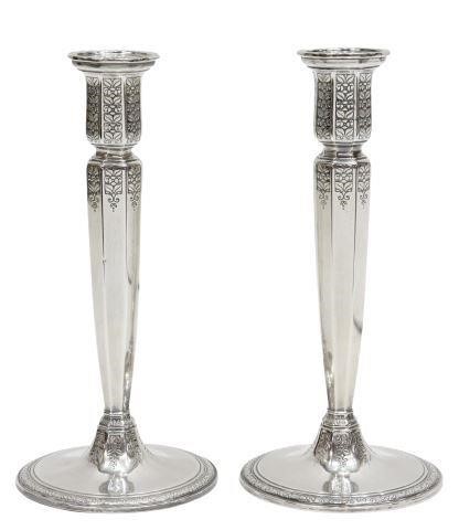 Appraisal: pair American Art Deco sterling silver candlesticks Tiffany Company Makers