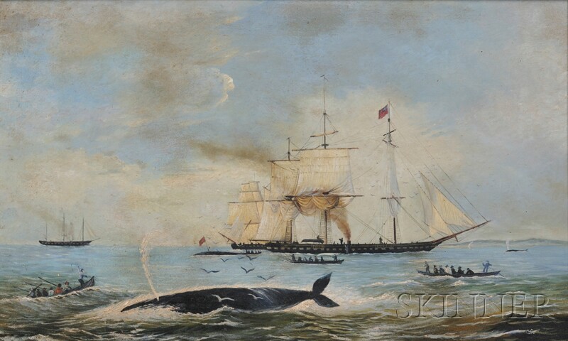 Appraisal: American School th Century Whaling Scene Unsigned Oil on canvas