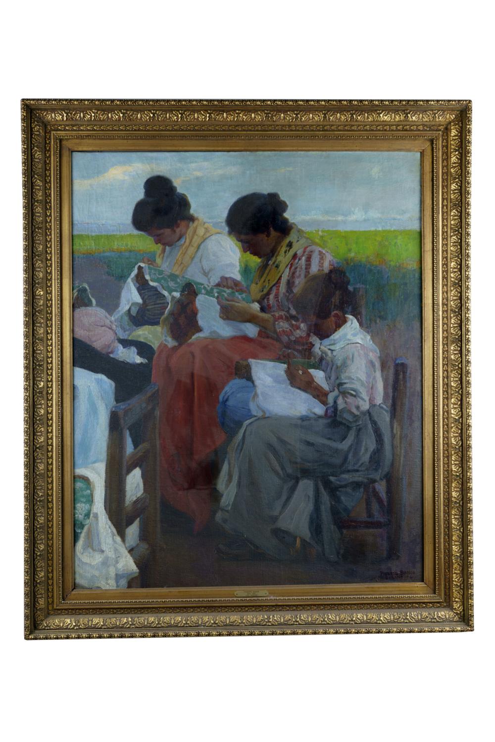 Appraisal: PIERETTO BIANCO BORTOLUZZI LACE MAKERS oil on canvas signed lower