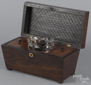 Appraisal: Regency rosewood tea caddy th c with original fittings ''