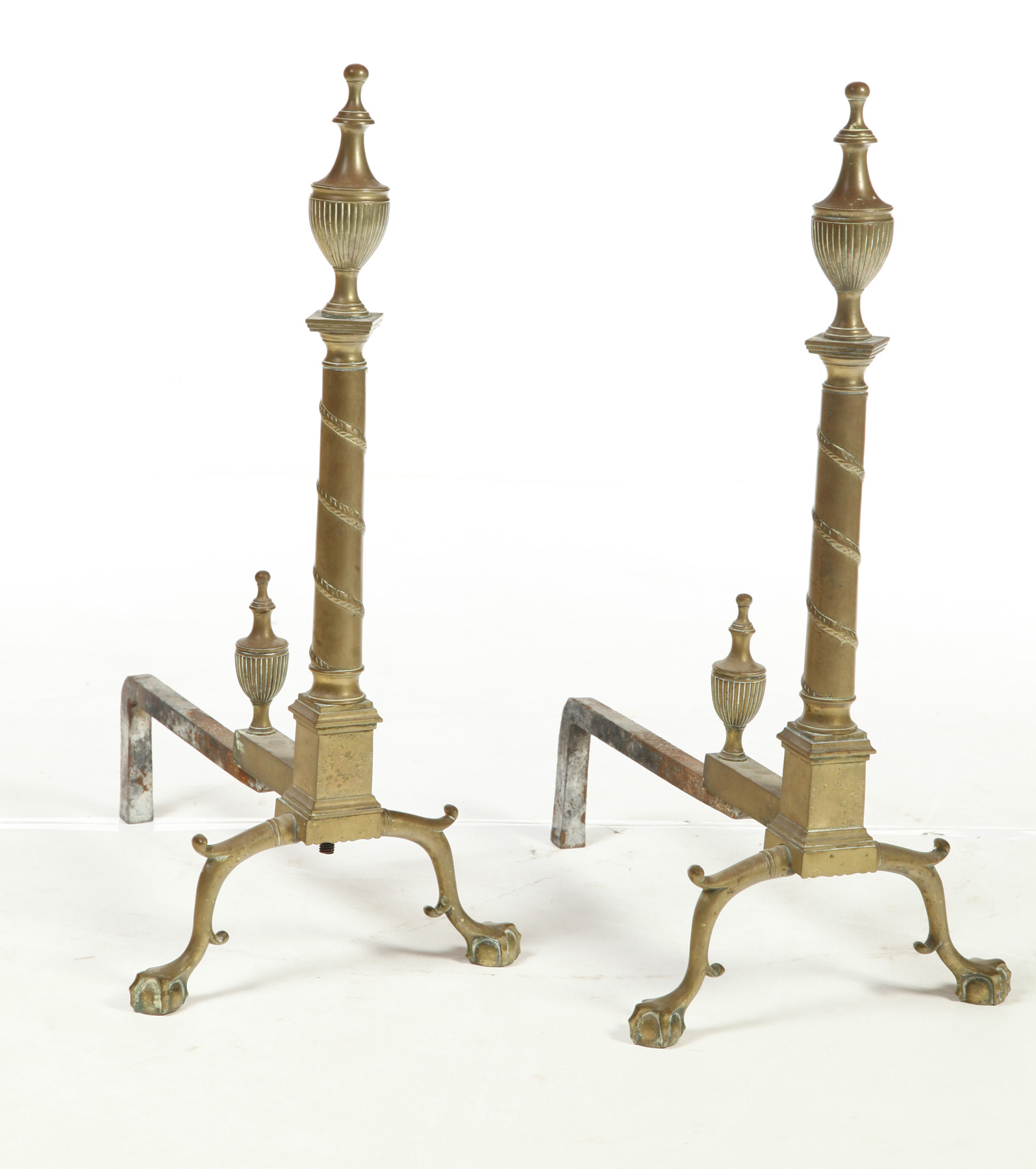 Appraisal: PAIR OF FEDERAL BRASS ANDIRONS Attributed to Daniel King New