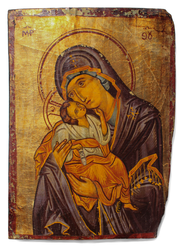 Appraisal: ICON OF MADONNA AND CHILD Oil Wood Panel '' X