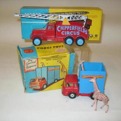 Appraisal: Circus Giraffe Transporter Chipperfields box AF Circus Crane Truck boxed