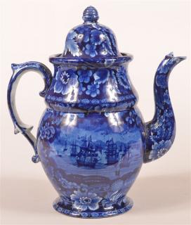 Appraisal: Historical Staffordshire Dome Top Coffee Pot Historical Staffordshire Blue Transfer