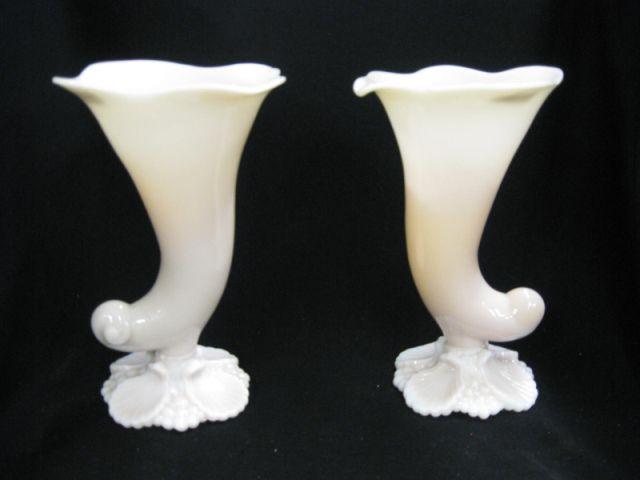 Appraisal: Pair of Cambridge Crown Tuscany Glass Vases cornucopia style shell