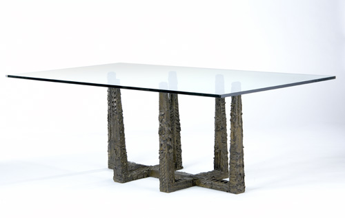 Appraisal: PAUL EVANS Sculpted Bronze dining table with plate glass top